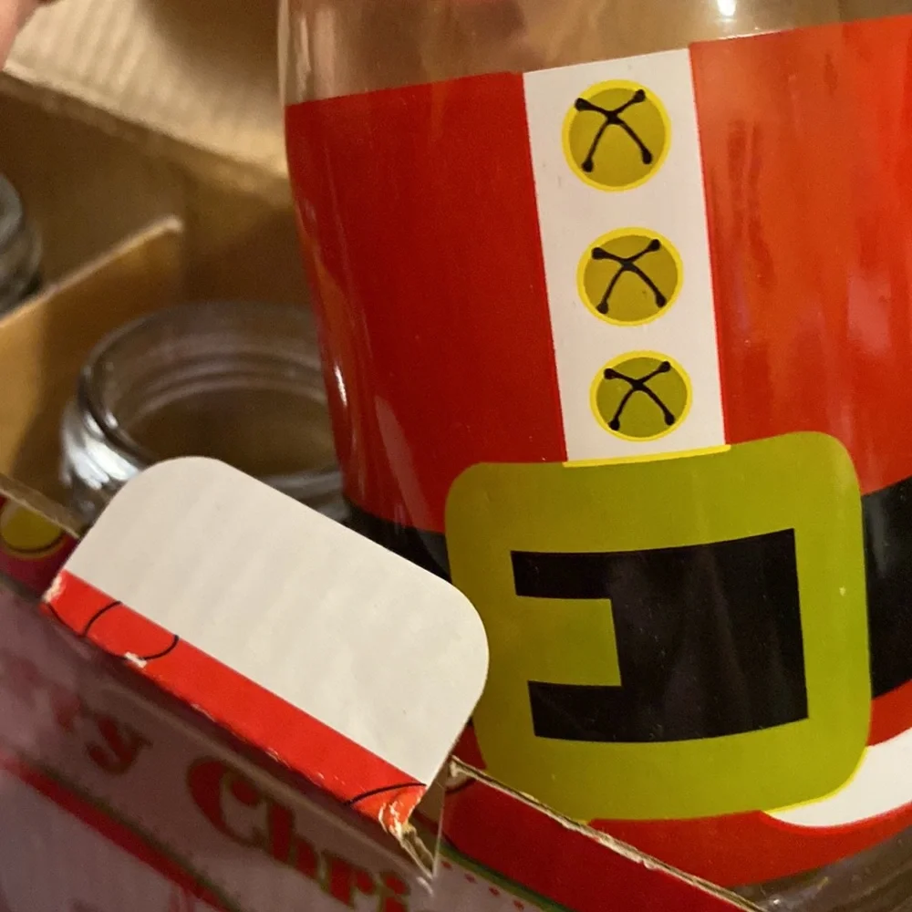 New 4 pc. Holiday printed glass milk jugs with red & white stripe straws - Picture 7 of 8